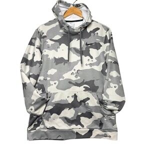 Nike Therma-FIT AOP Camo Hoodie Mens Large Gray White Fleece Pullover DQ4842-073